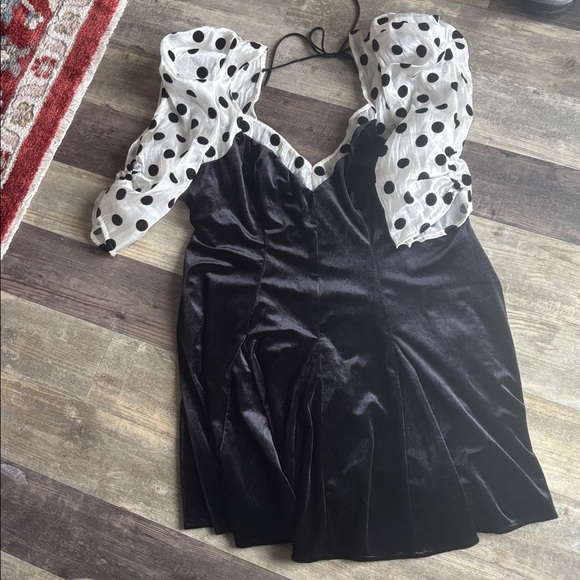 For Love And Lemons Black Dress with White Polka Dot Sleeves - Picture 3 of 4